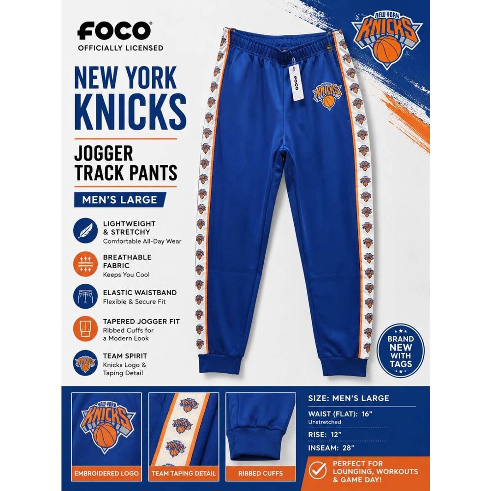 FOCO NBA New York Knicks Blue Jogger Track Pants Men’s Large NWT
